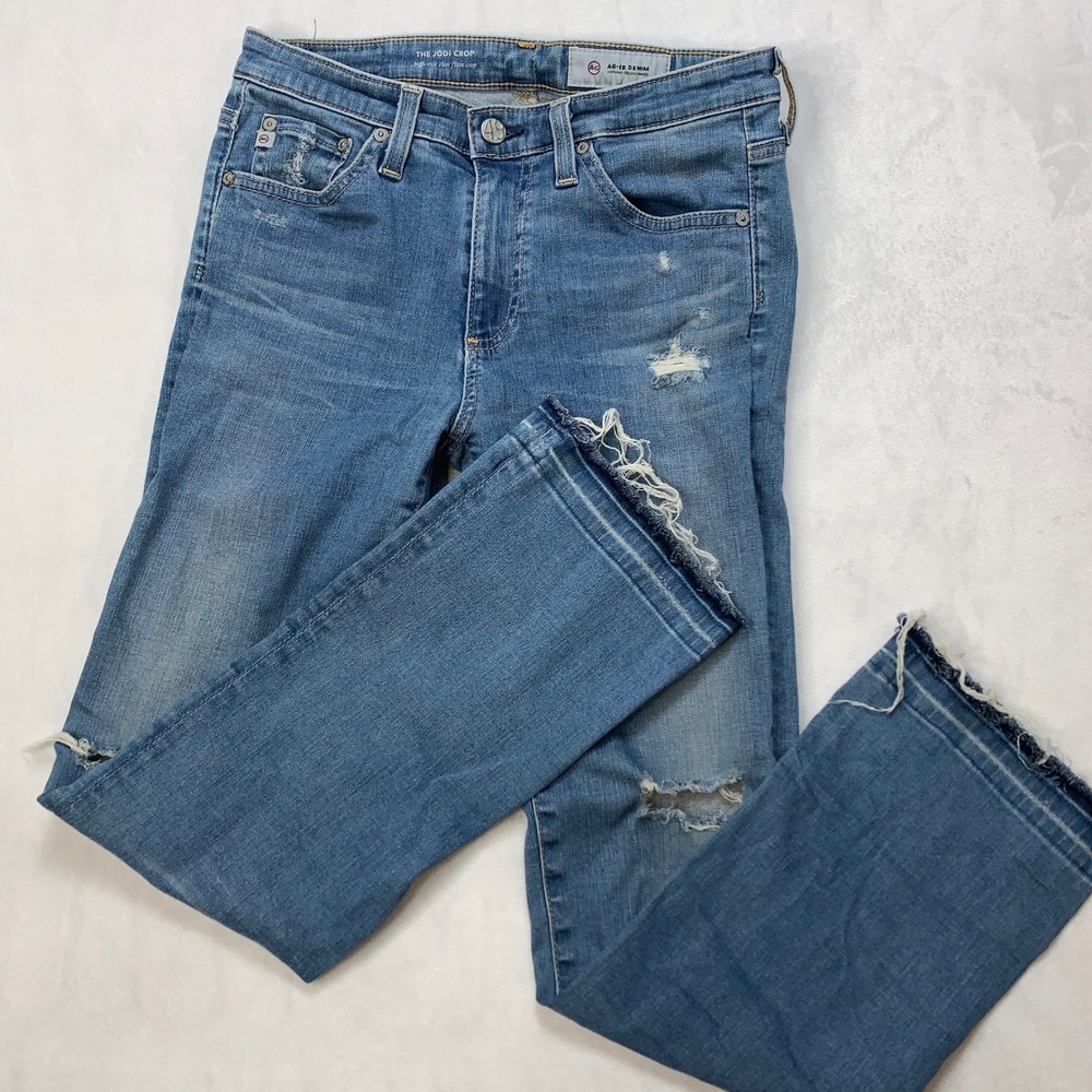 AG The Jodi Crop High Rise Slim Flare Crop Jeans Light Wash Distressed‎ Size 26